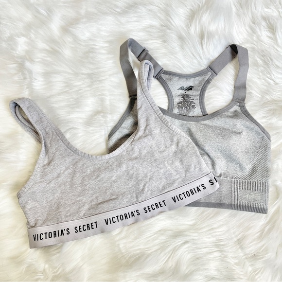 🌟 2Pack Victoria’s secret & Avia Gray Comfy Workout Lounge Sports Bras Size M - Picture 1 of 4